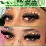 Kmilro Fluffy Lash Clusters Kit 14-24mm Thick Long Cluster Eyelash Extensions Kit 180D D Curl Volume DIY Lash Extension 240pcs Soft Wispy Individual Lashes Kit with Bond and Seal Lash Tweezers