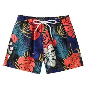 Boys Swim Trunks Toddler Broad Swim Shorts Quick Dry Kids Swim Bathing Suit Boys Swim Set Blue Red Leaves 7-8 Years 140