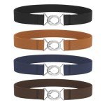WERFORU 4 Pack Women Skinny Elastic Waist Belt Stretchy Thin Belt for Dress Jeans.D-Black+Brown+Blue+Coffee,Fit Waist Size 29-34 Inches