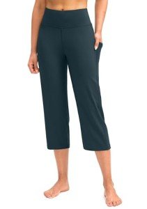 Capri Pants for Women High Waist Workout Yoga Pants with Pockets Tummy Control Leggings Crop Straight (Borealis Green,M)