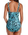 Holipick Women Blue Paisley V Neck One Piece Swimsuits Tummy Control Bathing Suit Ruffle Swimwear Slimming Monokini for Teen Girls Medium