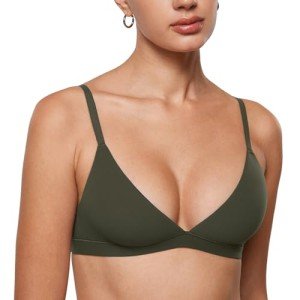 INLYRIC Women's Inbarely Triangle Bralette Plunge Unlined Seamless Bra No Underwire Sexy Comfortable Everyday Olive Green XX-Large