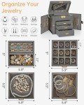 AKOZLIN 4-Tier Jewelry Box Leather Jewelry Storage Organizer with 3 Drawers Lockable for Women Girls Ring Necklace Earring Bracelet Watches Holder with Mirror Dark Grey
