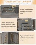 AKOZLIN 4-Tier Jewelry Box Leather Jewelry Storage Organizer with 3 Drawers Lockable for Women Girls Ring Necklace Earring Bracelet Watches Holder with Mirror Dark Grey
