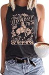 Retro Western Cowboy Rodeo Tank Top for Women Vintage Country Tank Shirt Summer Sleeveless Casual Cowgirl Tank Tee(Dark Grey10,Small)