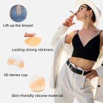 Meigry Nipple Covers for Women Strapless Sticky Bra Push UP Adhesive Pasties Silicone Reusable, 1 Pairs Creme