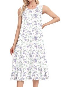 IZZY + TOBY Gown For Women Sleeveless Cotton Nightgowns S-XXXL Soft Nightgowns For Women Purple Flower