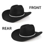 100% Wool Western Cowboy Hat for Men Women Classic Fedora Hat Felt Cowgirls Hats with Three-Row Crystal Decorative Bands (US, Alpha, Medium, Large, Black-D)