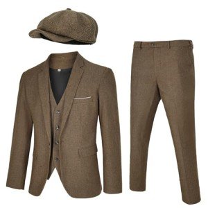 Men's 4 Piece 1920s Suit One Button Vintage Suit,Jacket Vest Pants with Hat(L,Z3727BN)