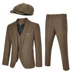 Men's 4 Piece 1920s Suit One Button Vintage Suit,Jacket Vest Pants with Hat(L,Z3727BN)