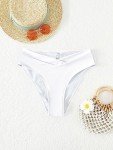 Fanuerg Women's Bikini Bottom Cross V Cut Front Swimsuit Full Coverage Swim Bathing Suit Bottoms White XS