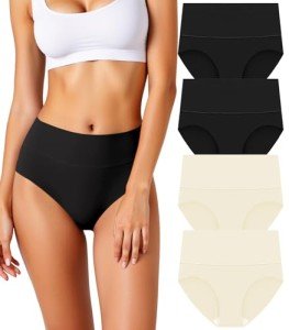 HOHOCHIN Women's Seamless Underwear High Waisted Tummy Control No Show Panties Full Coverage Stretch Briefs 4 Pack (US, Alpha, Small, Regular, Regular, D-4 Pack-2 Color)
