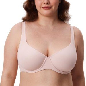DELIMIRA Women's Confishape Balconette Bra Supportive Full Coverage Plus Size Bras Underwire Unlined Scoop Neck Gentle Rose 42D