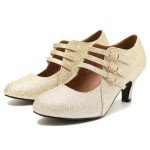 omthaka Women's Kitten Heels Mary Jane Shoes Round Toe Low Heels D'Orsay Dressy Wedding Office Work Pumps Gold Glitter-US7