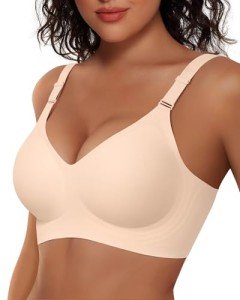 Vertvie Womens Wireless Bras No Underwire Push Up Bra Seamless Supportive Full Coverage Everyday Bras Regular and Plus Size (Nude,3X-Large Plus)