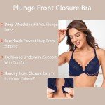 HACI Women's Front Closure Bra Underwire Unpadded T-Back Plus Size Lacy Full Coverage Racerback T-Shirt Unlined(Blue,36DD)