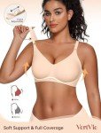 Vertvie Womens Wireless Bras No Underwire Push Up Bra Seamless Supportive Full Coverage Everyday Bras Regular and Plus Size (Nude,3X-Large Plus)