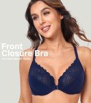 HACI Women's Front Closure Bra Underwire Unpadded T-Back Plus Size Lacy Full Coverage Racerback T-Shirt Unlined(Blue,36DD)