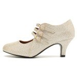 omthaka Women's Kitten Heels Mary Jane Shoes Round Toe Low Heels D'Orsay Dressy Wedding Office Work Pumps Gold Glitter-US7