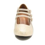 omthaka Women's Kitten Heels Mary Jane Shoes Round Toe Low Heels D'Orsay Dressy Wedding Office Work Pumps Gold Glitter-US7