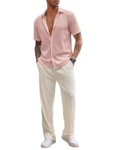 COOFANDY Men Sets Outfits 2 Piece Beach Wedding Shirts Casual Loose Pants