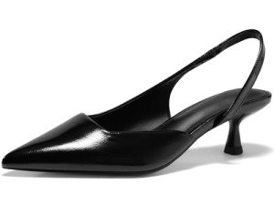 Coutgo Womens Slingback Low Kitten Heels Closed Pointed Toe Pumps D’Orsay Sexy Office Dress Shoes, Polish Black, Size 6