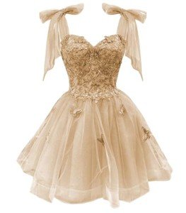 TRHTX A-line Champagne Homecoming Dress 2025 3D Butterfly Short Cocktail Dresses Tie Strap Party Gowns Petite Size 0