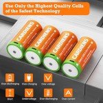 CARDIENS 9000mWh Rechargeable D Batteries 1.5v Lithium D Battery Size with 4-in-1 USB-C Charging Cable and LED Charge Indicator, 4-Pack