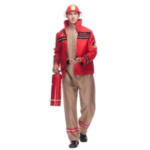 EraSpooky Men's Firefighter Costume Novelty Adult Fireman Uniform with Helmet Multicoloured