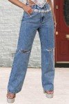 Women's Straight Leg High Waist Baggy Denim Jeans Loose Boyfriend Casual Stretchy Jeans D-Blue