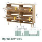 47" Fluted Large Shoe Cabinet with 4 Flip Drawers, Slim Freestanding Shoe Cabinet Organizer, Narrow Shoes Storage Rack for Entryway (Natural, 9.45" D x 47.24" W x 35.83" H)