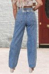 Women's Straight Leg High Waist Baggy Denim Jeans Loose Boyfriend Casual Stretchy Jeans D-Blue
