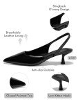 Coutgo Womens Slingback Low Kitten Heels Closed Pointed Toe Pumps D’Orsay Sexy Office Dress Shoes, Polish Black, Size 6