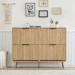 47" Fluted Large Shoe Cabinet with 4 Flip Drawers, Slim Freestanding Shoe Cabinet Organizer, Narrow Shoes Storage Rack for Entryway (Natural, 9.45" D x 47.24" W x 35.83" H)