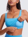 CRZ YOGA Butterluxe Womens Square Neck Longline Sports Bra - Workout Crop Tank Tops Padded Yoga Camisole with Built in Pads Kayak Blue X-Large
