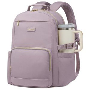 LOVEVOOK Laptop Backpack for Women with Pouch Pocket for Large Capacity Cup,18 Inch Laptop Computer Bag Travel Backpack Purse,Waterproof Work Business Backpack College Teacher Bags,Grayish Purple