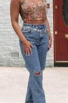 Women's Straight Leg High Waist Baggy Denim Jeans Loose Boyfriend Casual Stretchy Jeans D-Blue