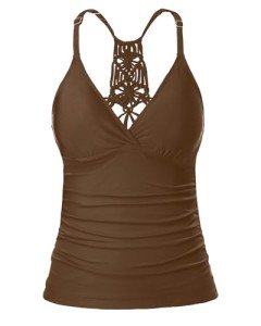 Holipick Tankini Top for Women V Neck Tummy Control Swim Top Ruched Bathing Suit Top Only No Bottom Brown
