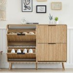 47" Fluted Large Shoe Cabinet with 4 Flip Drawers, Slim Freestanding Shoe Cabinet Organizer, Narrow Shoes Storage Rack for Entryway (Natural, 9.45" D x 47.24" W x 35.83" H)