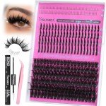 Yawamica Lash Extension Kit Wispy Lash Clusters 12-18mm with 14-20mm Spikes and 5-7mm Bottom Lashes DIY Manga Cluster Eyelash Extensions D Curly Waterproof Lashes Clusters Kit with Bond and Seal