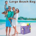 Fammart Mesh Beach Bag, Large Beach Tote with Top Zipper Closure & 8 Pockets Toys Pool Bag Family Vacation Cruise Essentials