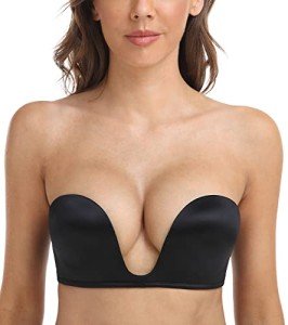 DotVol Women's Multiway Deep U Plunge Padded Push Up Convertible Bra(Black,36DD)