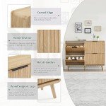 47" Fluted Large Shoe Cabinet with 4 Flip Drawers, Slim Freestanding Shoe Cabinet Organizer, Narrow Shoes Storage Rack for Entryway (Natural, 9.45" D x 47.24" W x 35.83" H)