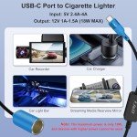J&D USB C Male to 12V Car Cigarette Lighter Socket Female Converter Cable, 12V 18W Power Cable for Dash Cam, GPS, Car LED Light Strips, Blue, 1 ft
