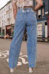 Women's Straight Leg High Waist Baggy Denim Jeans Loose Boyfriend Casual Stretchy Jeans D-Blue