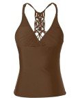 Holipick Tankini Top for Women V Neck Tummy Control Swim Top Ruched Bathing Suit Top Only No Bottom Brown