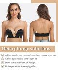 DotVol Women's Multiway Deep U Plunge Padded Push Up Convertible Bra(Black,36DD)
