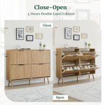 47" Fluted Large Shoe Cabinet with 4 Flip Drawers, Slim Freestanding Shoe Cabinet Organizer, Narrow Shoes Storage Rack for Entryway (Natural, 9.45" D x 47.24" W x 35.83" H)
