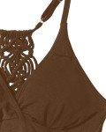 Holipick Tankini Top for Women V Neck Tummy Control Swim Top Ruched Bathing Suit Top Only No Bottom Brown