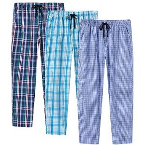 MoFiz Men's Pajama Pants Soft Sleep Pajama Bottoms Lightweight Cotton Lounge Pants with Pockets 3 Pack Large